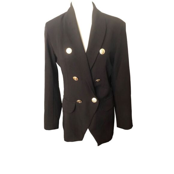 Infinity Store black dressy blazer with gold accent buttons with infinity symbol - Picture 1 of 11